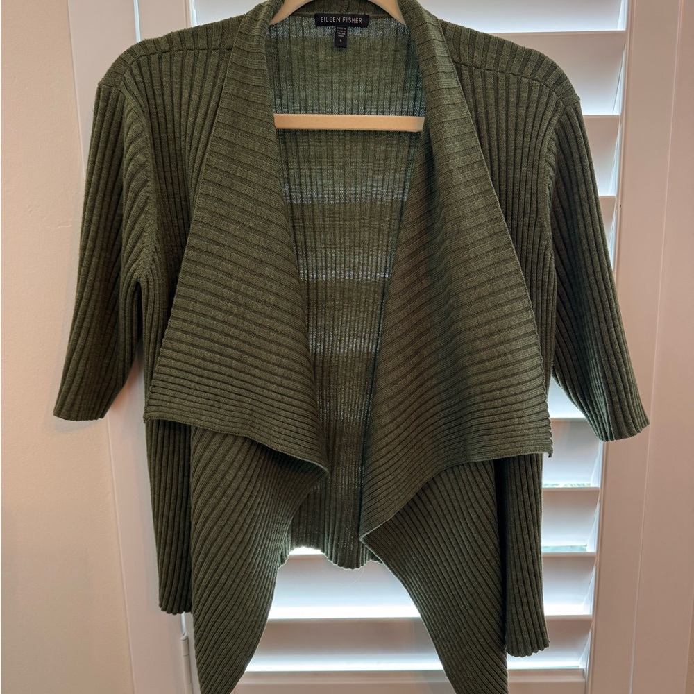 Eileen Fisher Olive Ribbed Cardigan